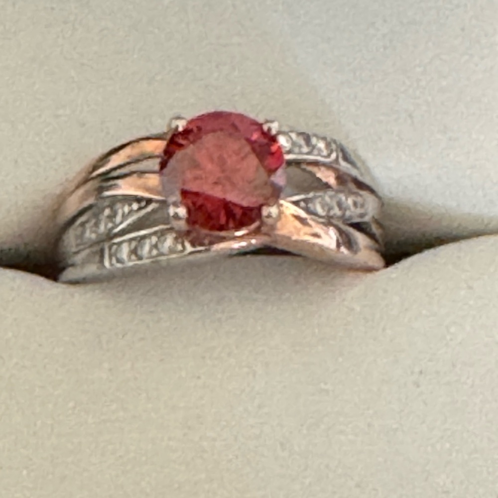 Moissanite Red 14k rose gold over platineve